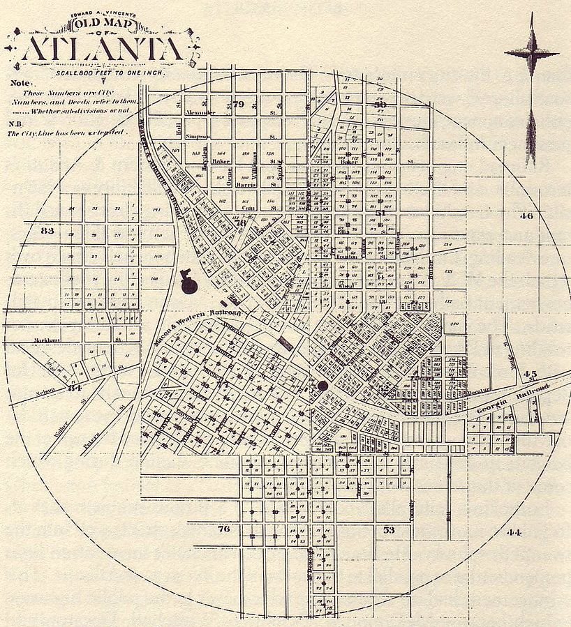 Map of Old Atlanta, 1853