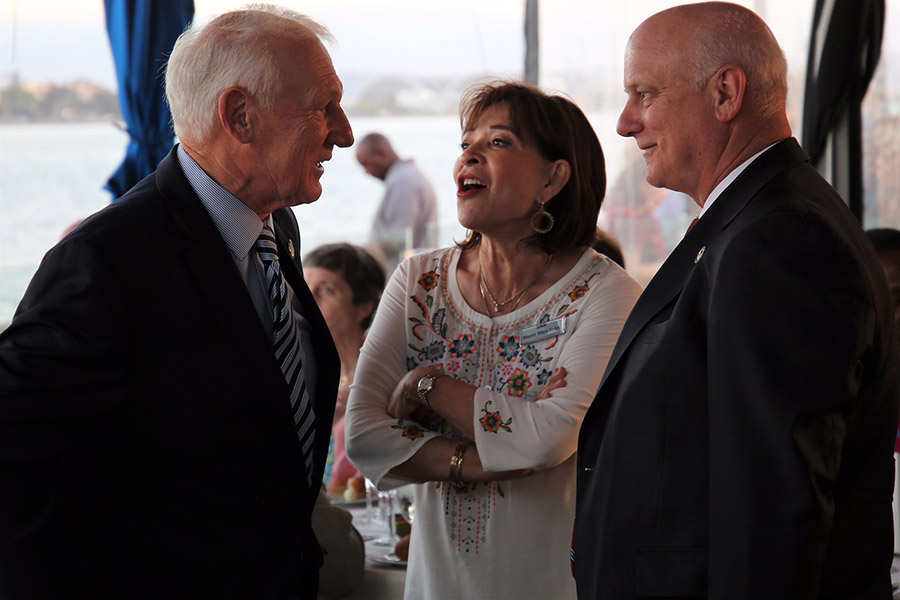 Photo - Ron Roberts of San Diego County, Mary Salas of Chula Vista, and state senator Brandon Beach of the North Fulton CID share a funny story during the LINK Forward dinner on Wednesday evening.