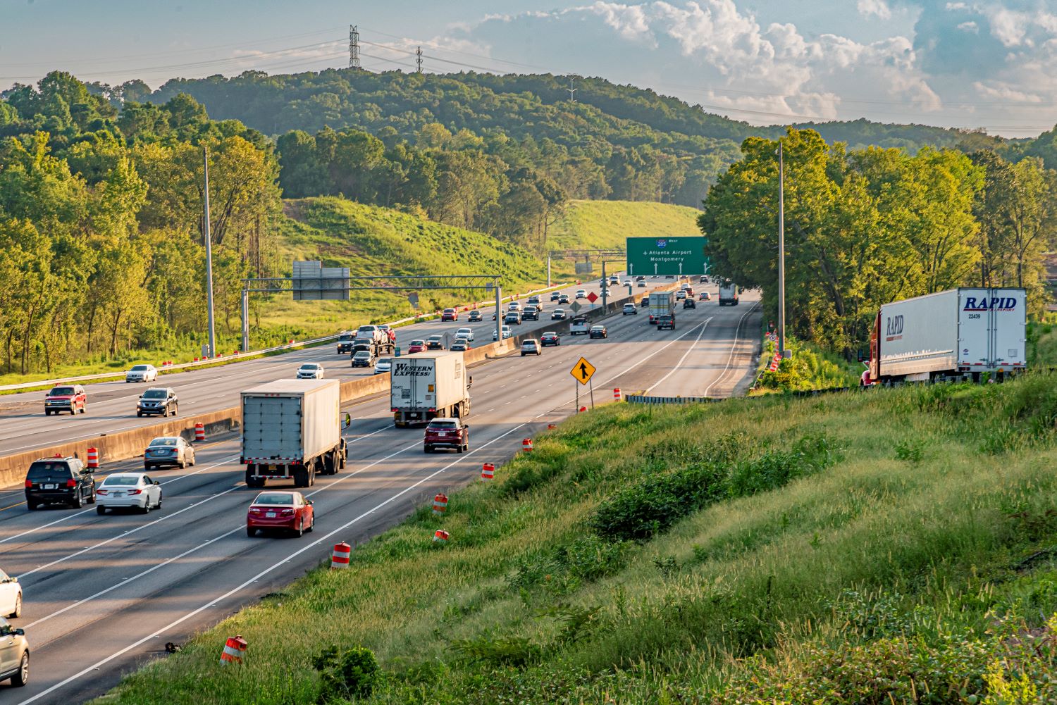 Tractor trailers driving on highway in Atlanta