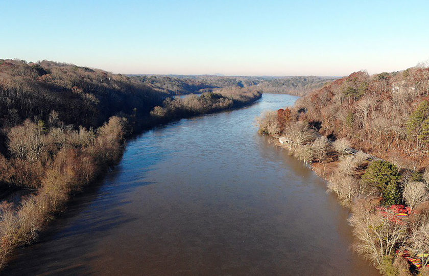 A sky view of the Chattahoochee River.