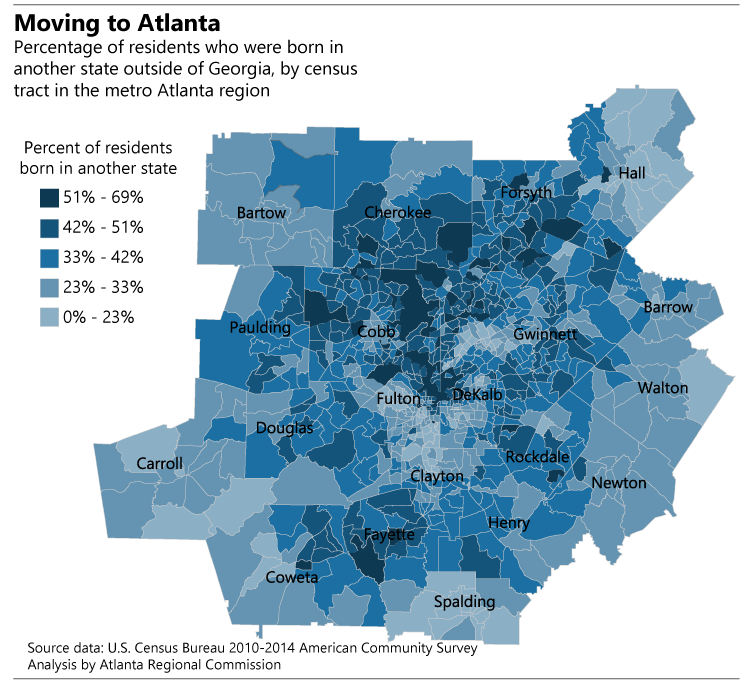 Metro Atlanta born in another state residents