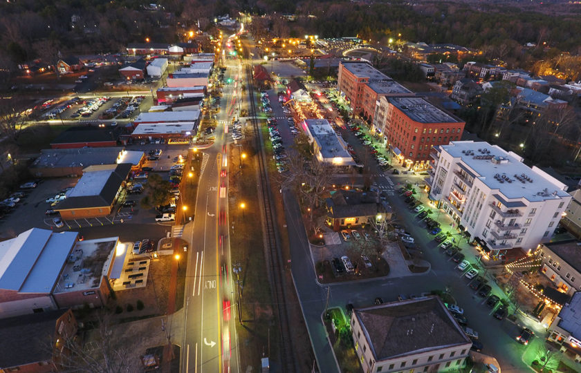 Aerial view of downtown Woodstock