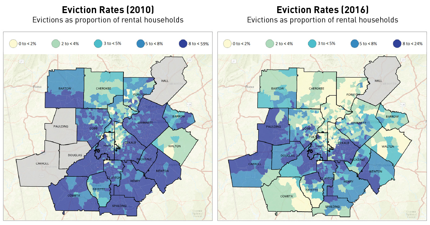 Metro Atlanta Eviction Rates in 2010 & 2016