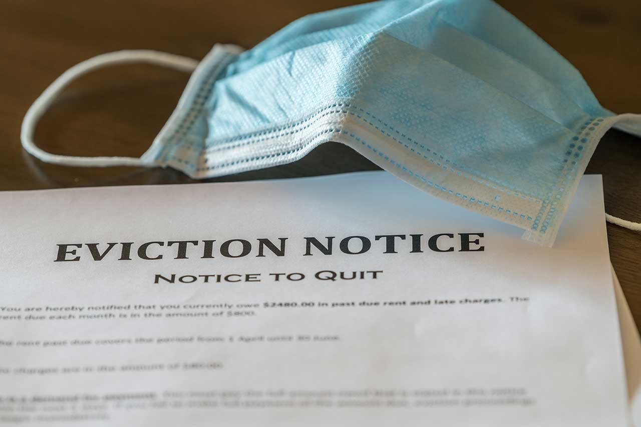 Eviction notice with face mask