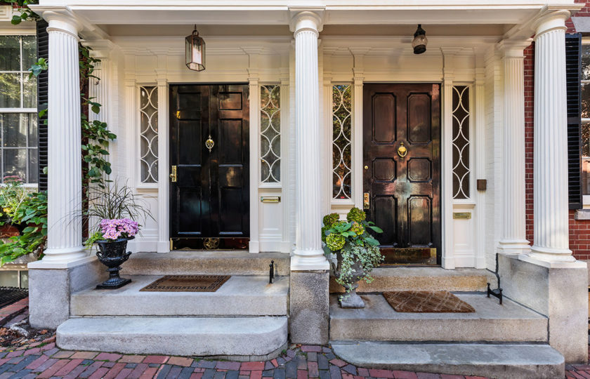 Two front doors of a duplex
