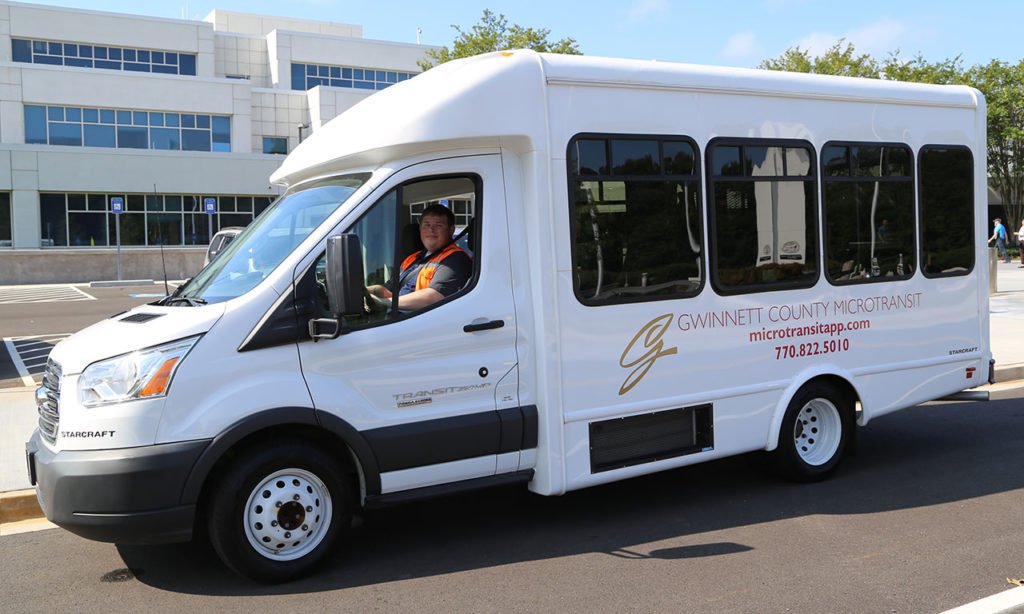 One of Gwinnett County’s microtransit buses during its pilot year