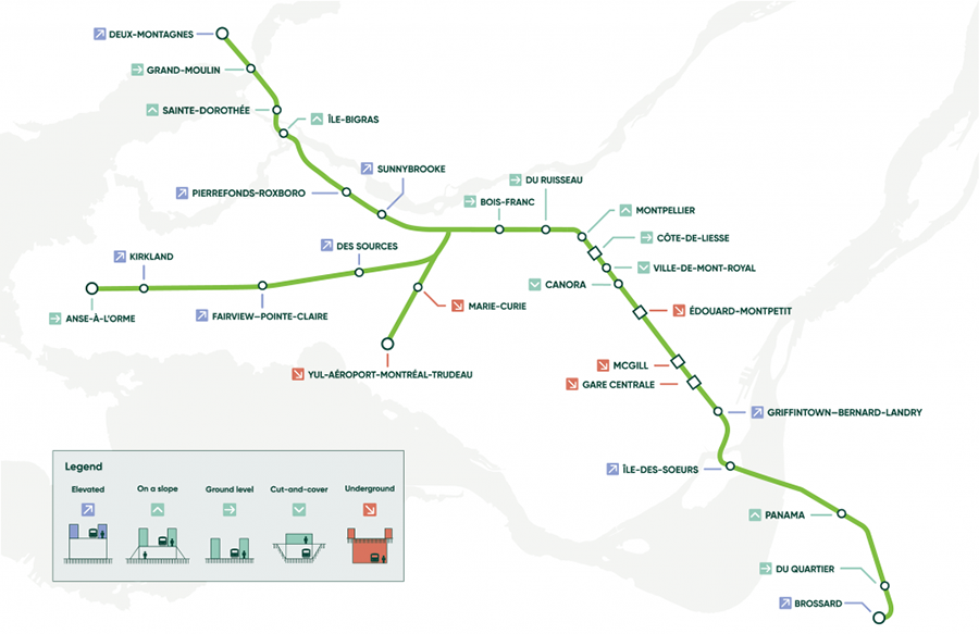 Map of the Montreal light rail system
