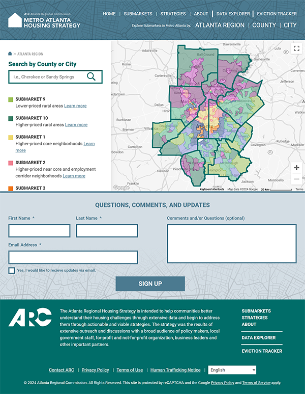 Homepage screenshot of the Metro Atlanta Housing website.