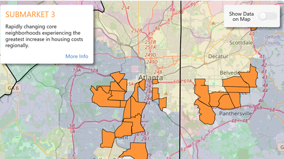 Census tracts in orange have the fastest-growing home prices in metro Atlanta.