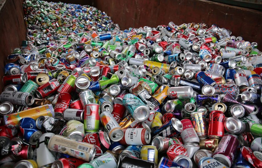 Tab-top cans in a recycling bin