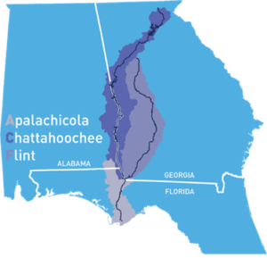 Map of Apalachicoloa, Chattahoochee, and Flint rivers