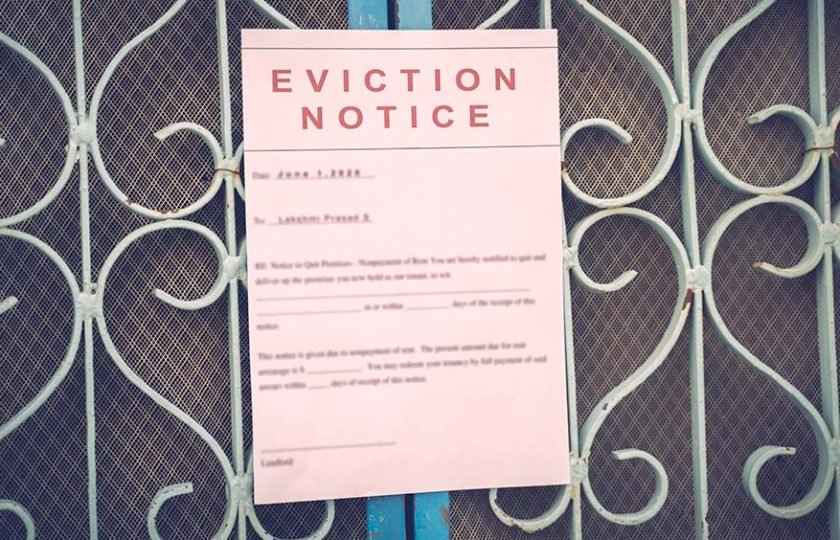 An eviction notice on a front door